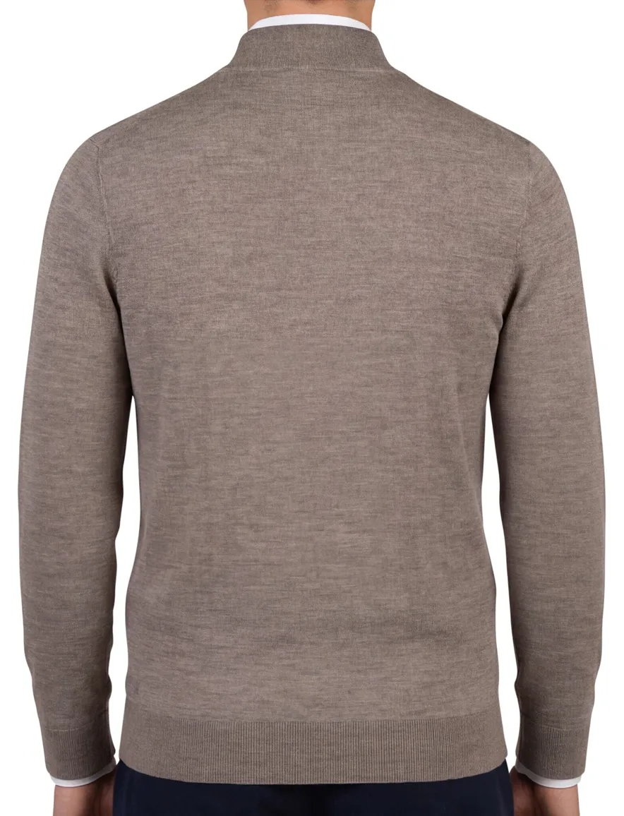 Thomas Maine half zip trui merinowol taupe