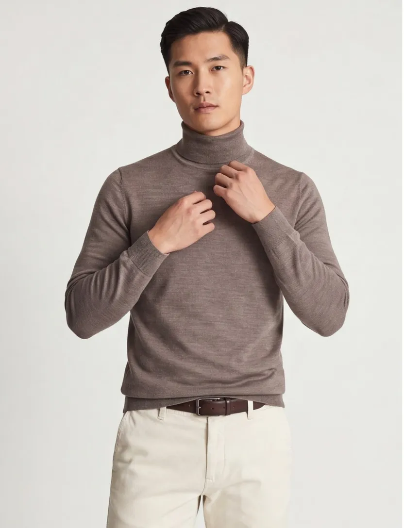 Thomas Maine turtleneck scheerwol taupe