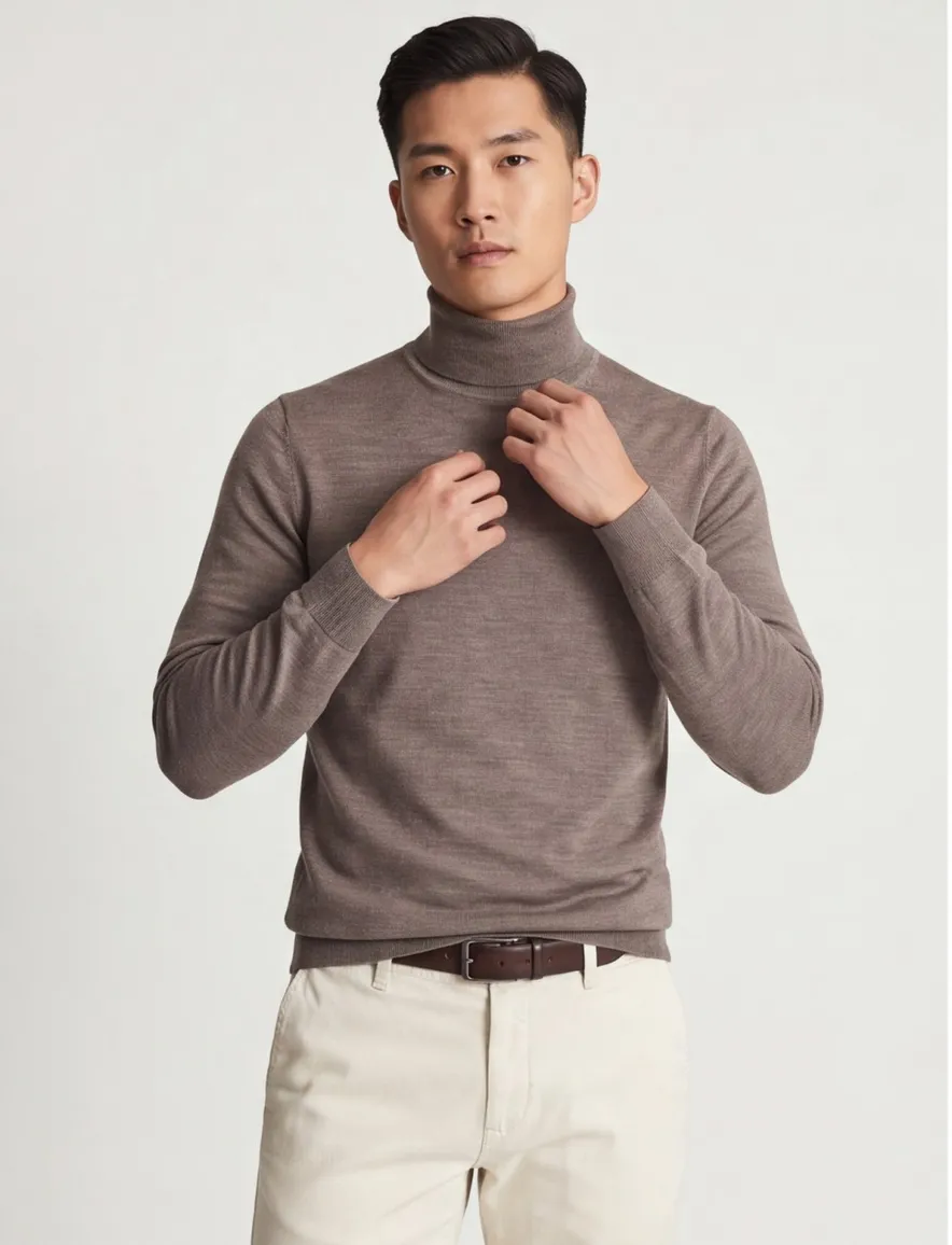 Thomas Maine turtleneck scheerwol taupe