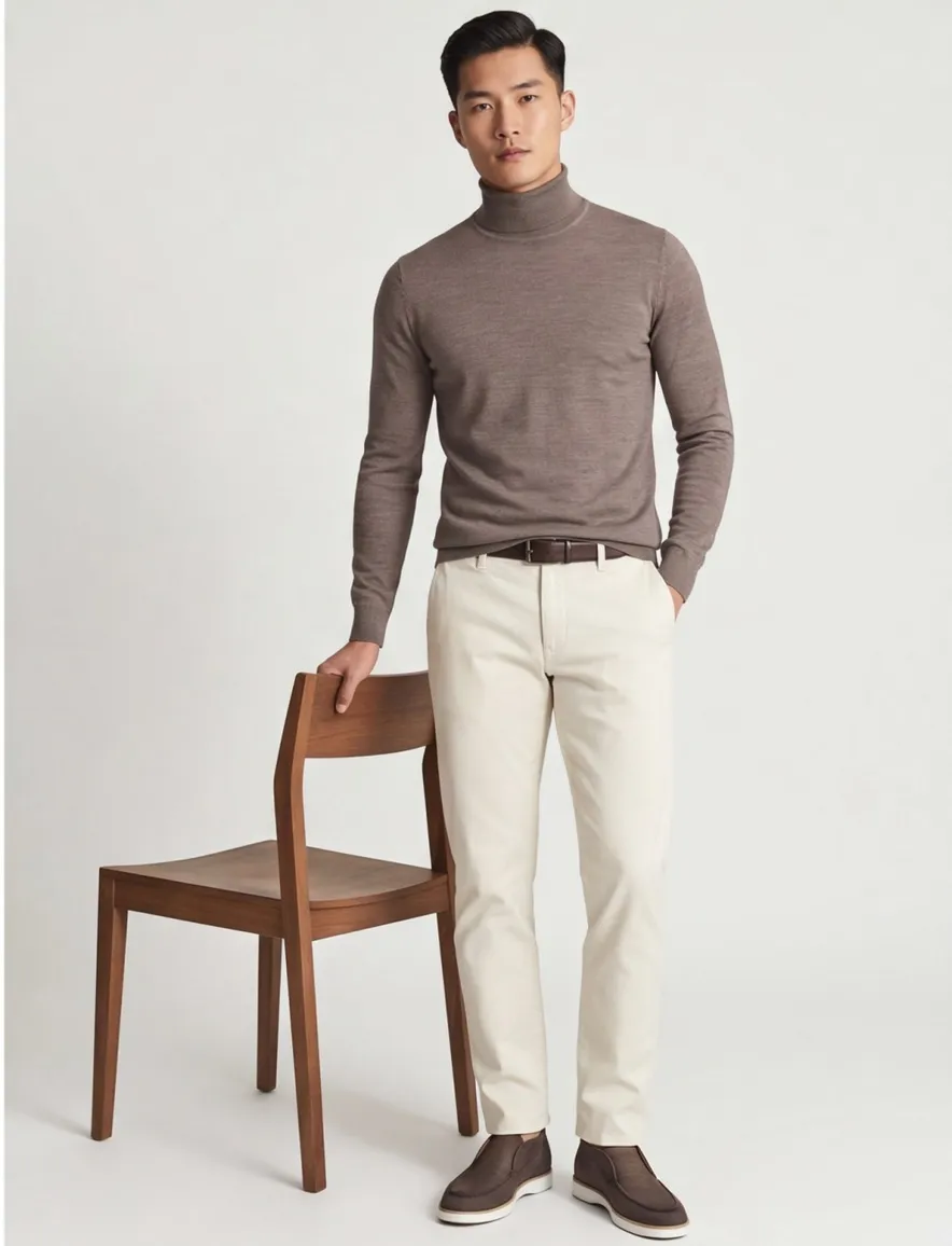 Thomas Maine turtleneck scheerwol taupe