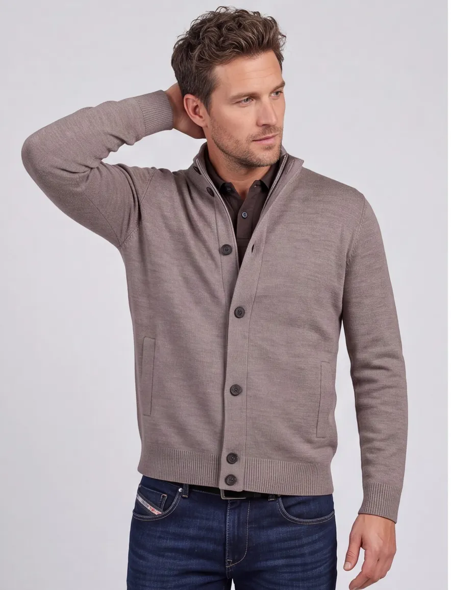 Thomas Maine vest taupe knopen en rits