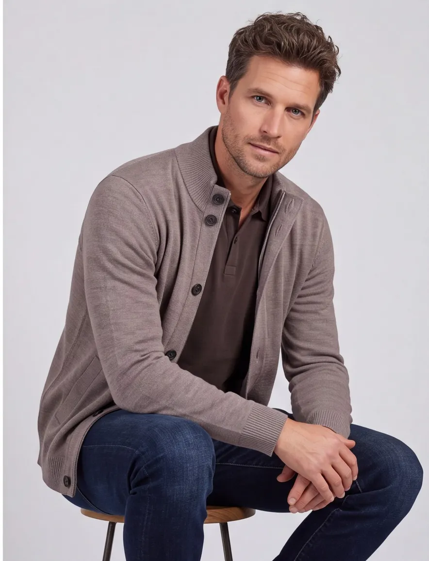 Thomas Maine vest taupe knopen en rits