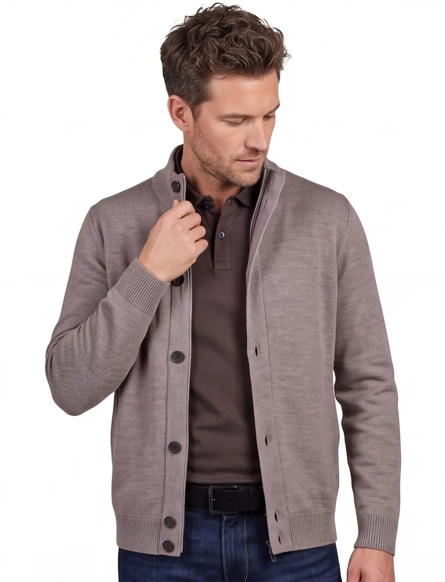 Thomas Maine vest taupe knopen en rits