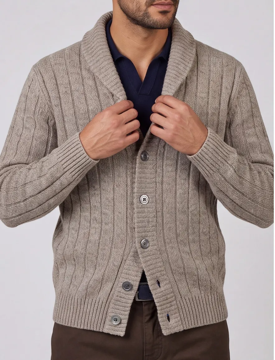 Thomas Maine gebreid vest wol beige