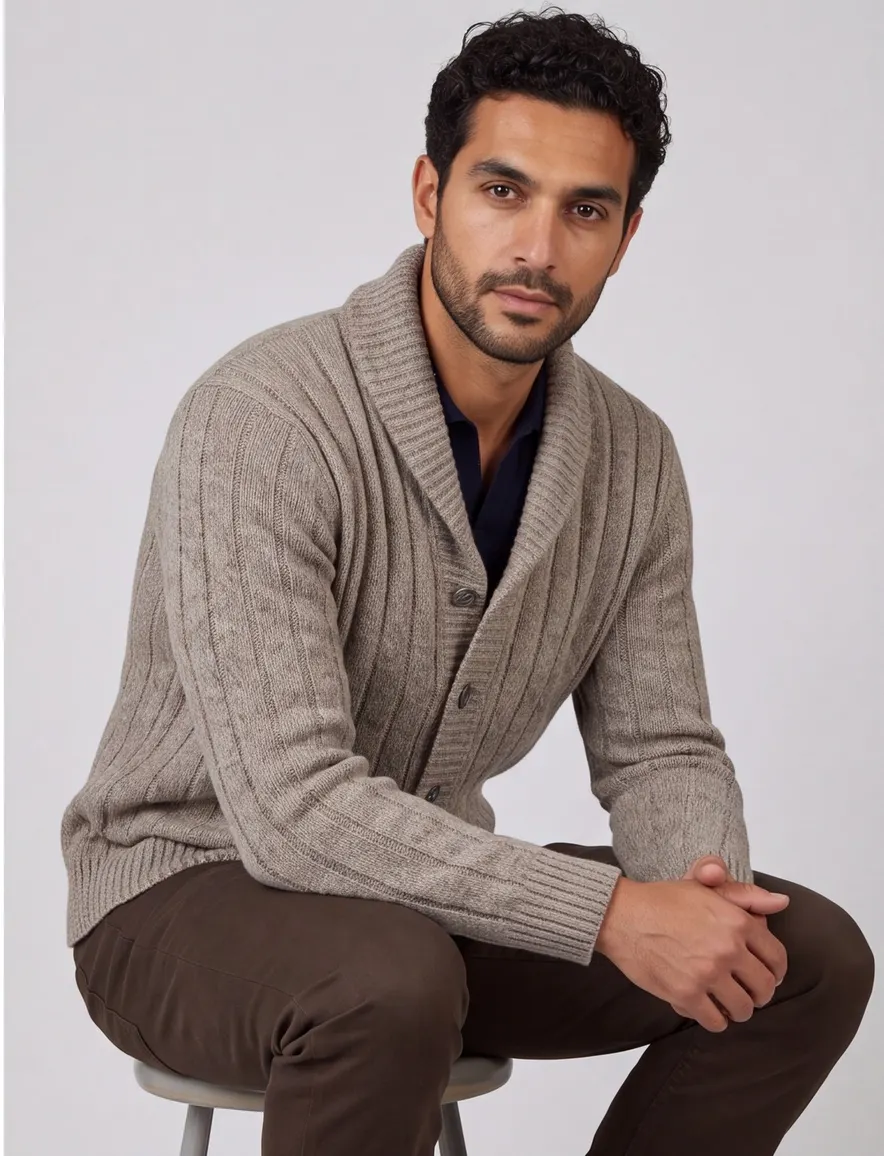 Thomas Maine gebreid vest wol beige