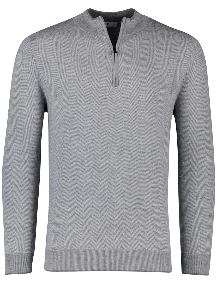 Thomas Maine half zip trui grijs effen merinowol