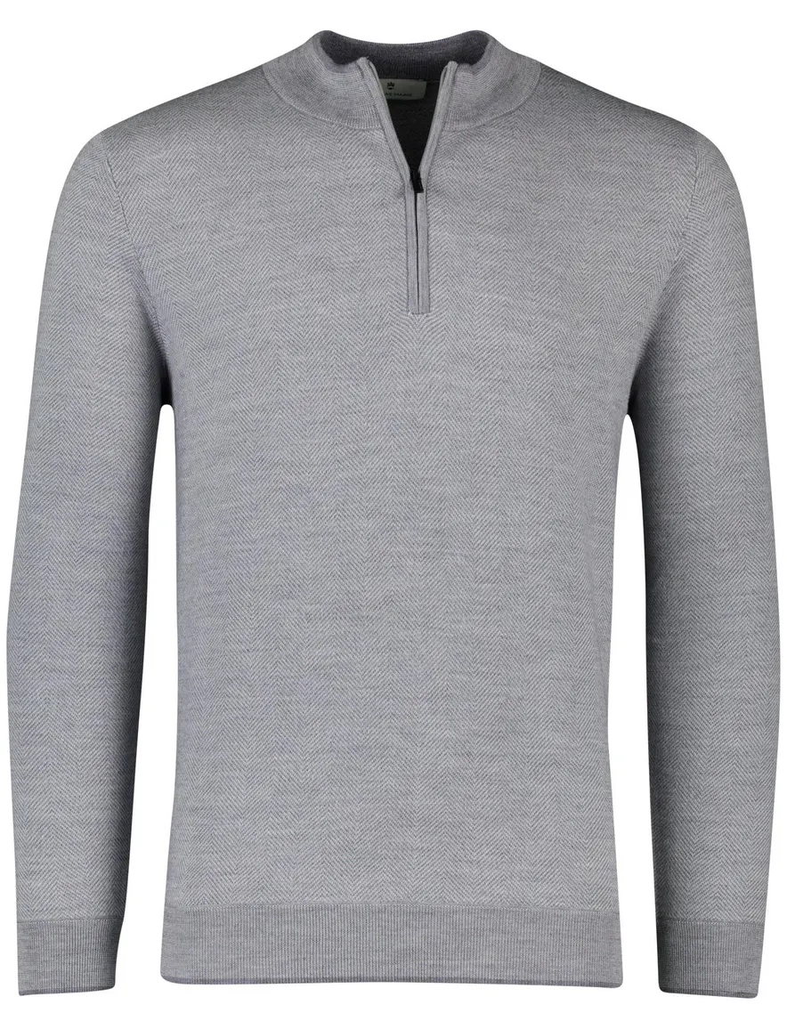 Thomas Maine half zip trui merinowol grijs