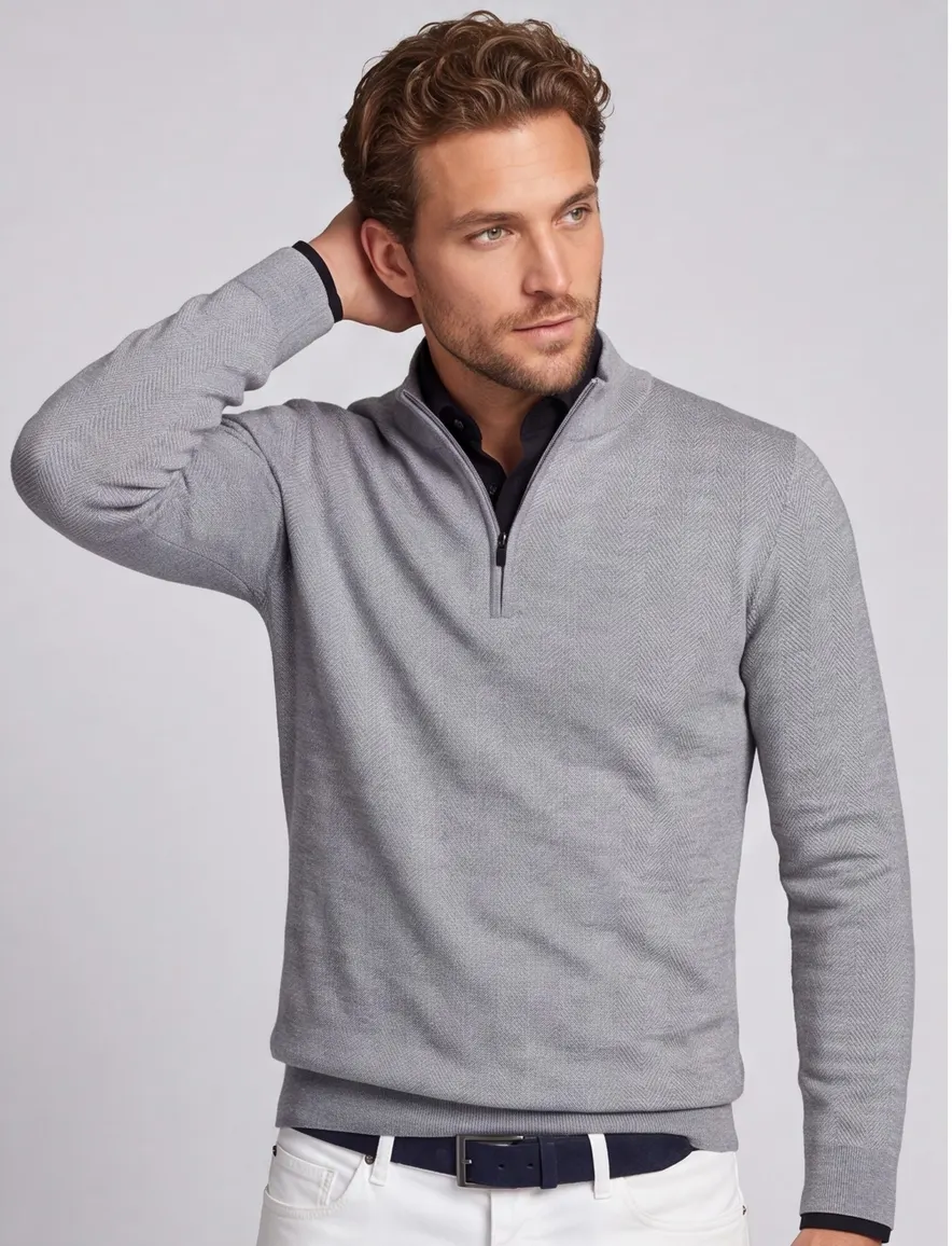 Thomas Maine half zip trui merinowol grijs