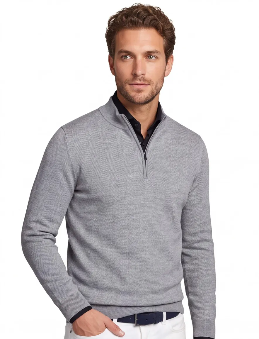 Thomas Maine half zip trui merinowol grijs