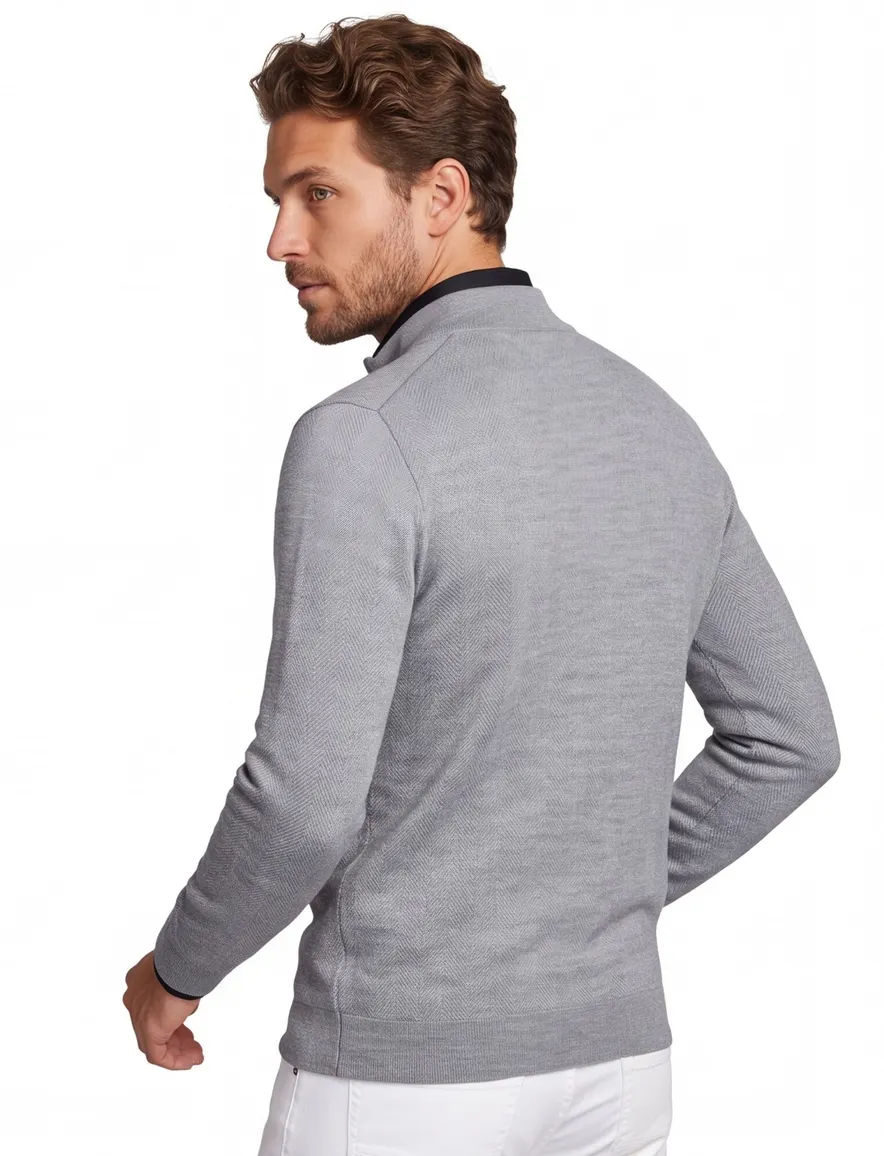 Thomas Maine half zip trui merinowol grijs