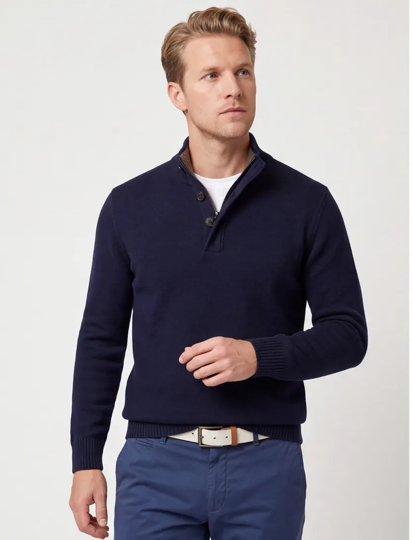 Thomas Maine trui donkerblauw lamswol effen