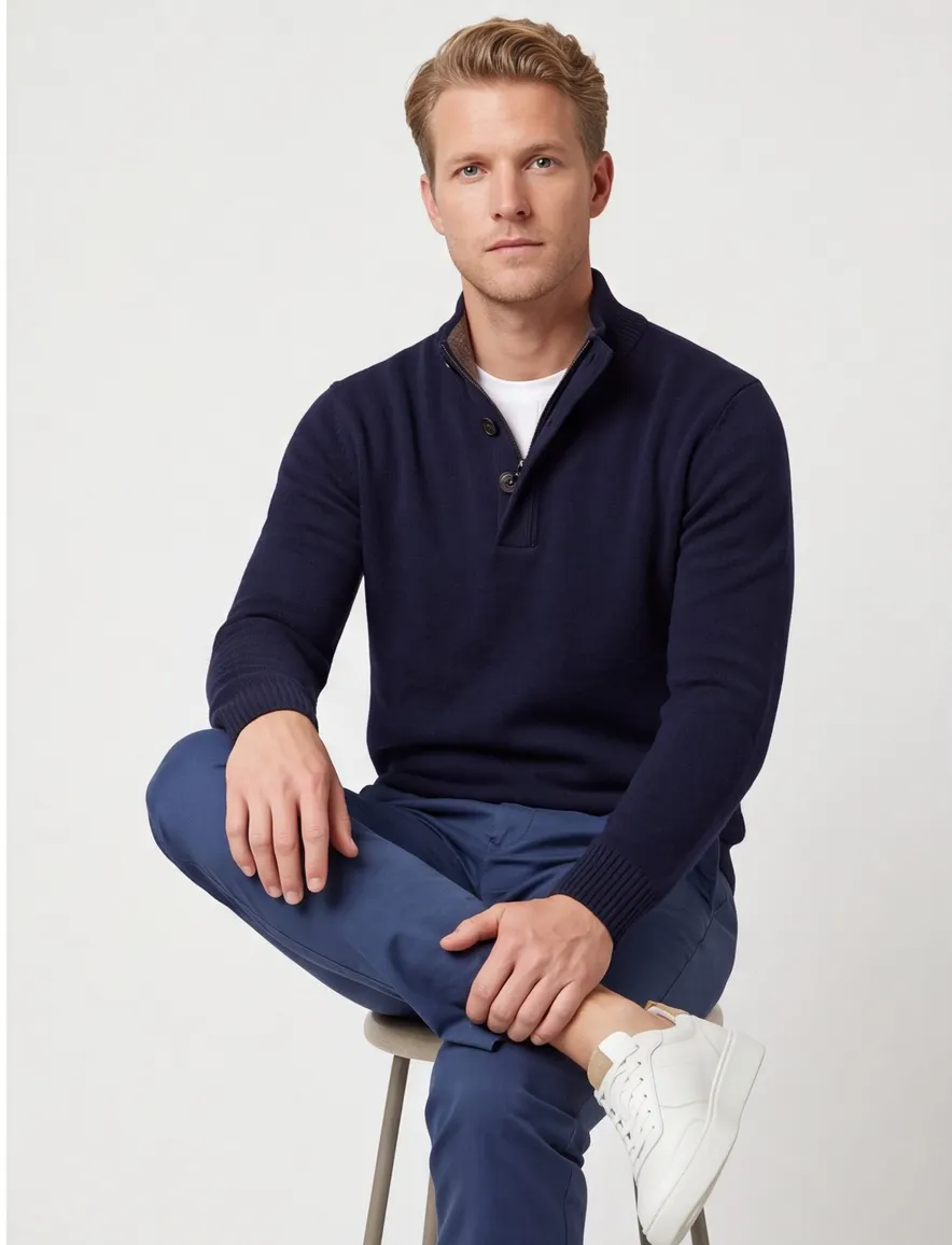 Thomas Maine trui effen donkerblauw lamswol