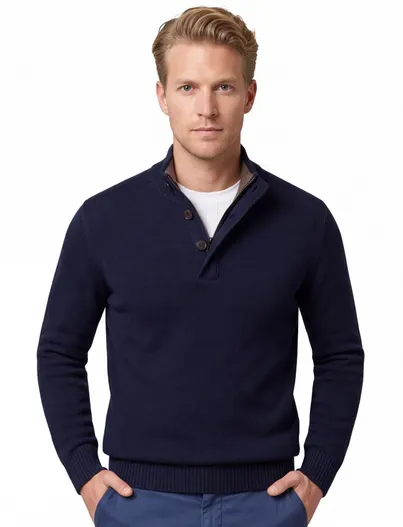 Thomas Maine Thomas Maine trui effen donkerblauw lamswol