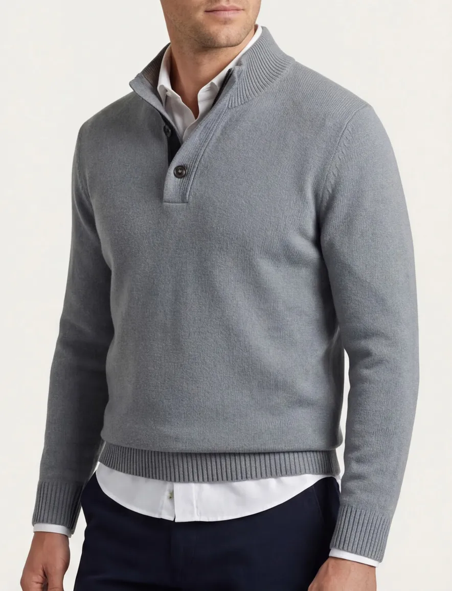 Thomas Maine half zip trui lamswol grijs