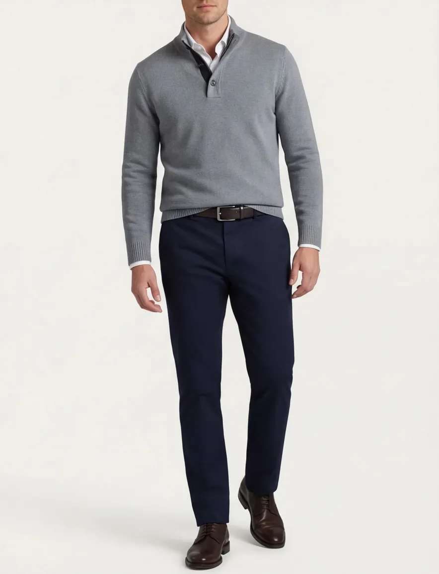 Thomas Maine half zip trui lamswol grijs