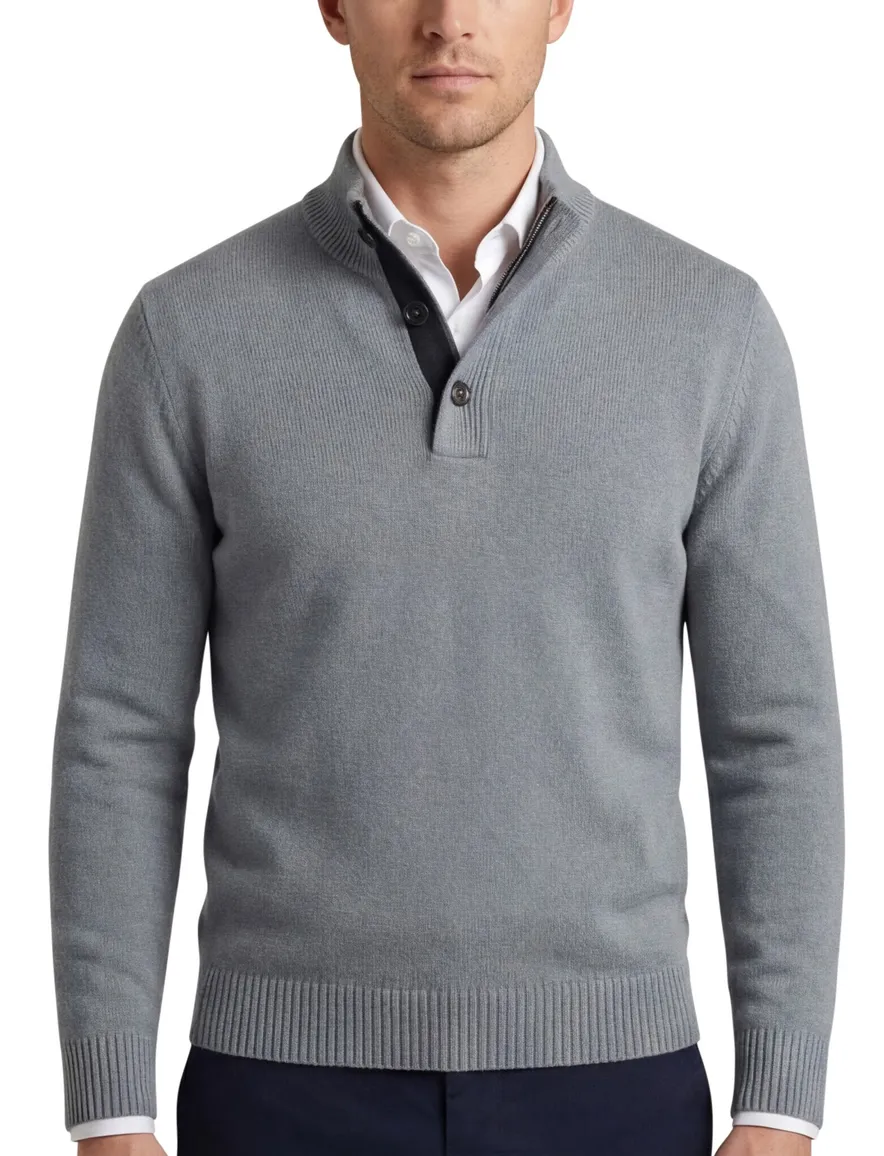 Thomas Maine half zip trui lamswol grijs