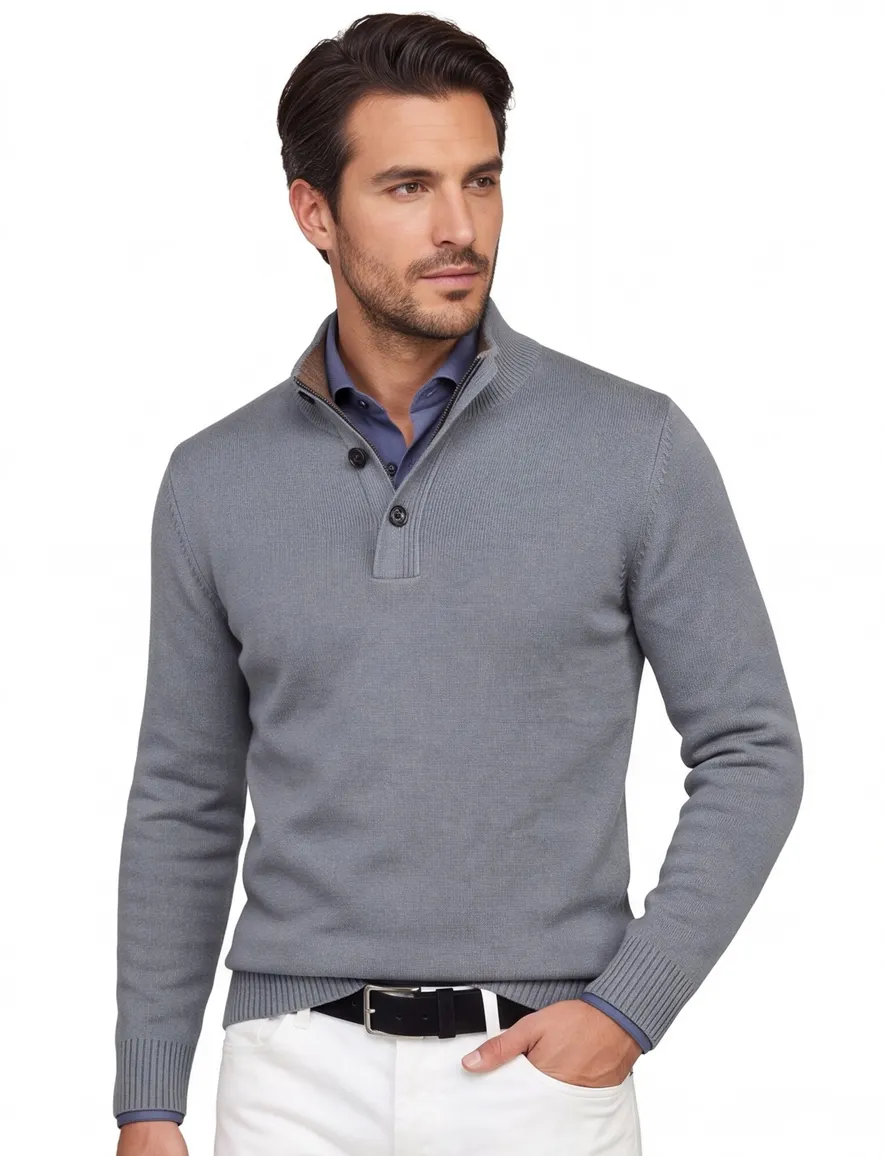 Thomas Maine half zip trui lamswol grijs
