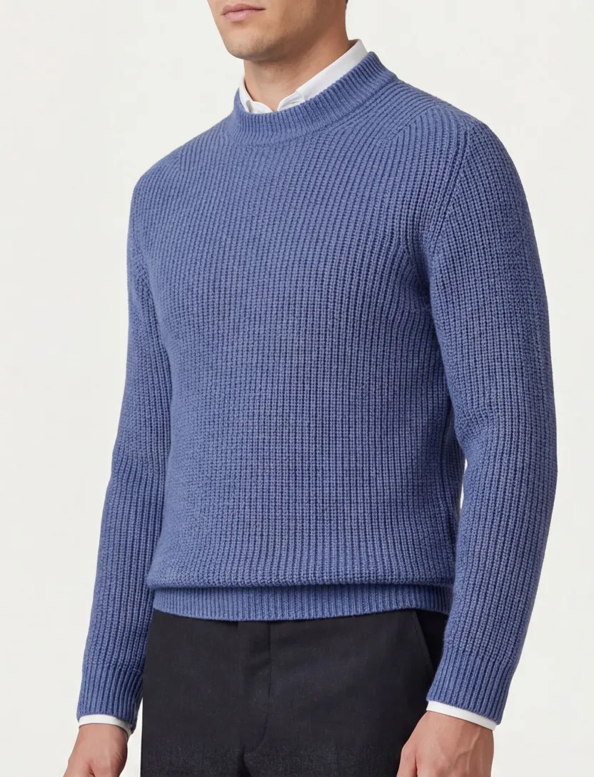 Thomas Maine trui blauw gebreid merinowol