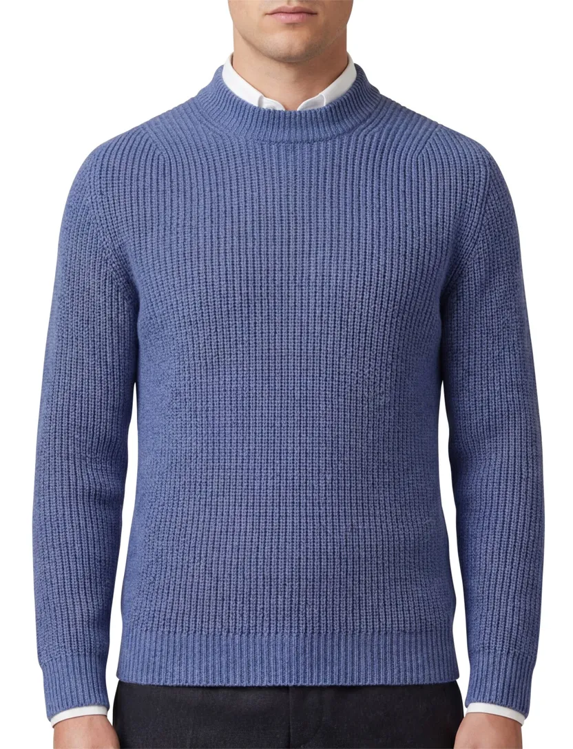 Thomas Maine trui blauw gebreid merinowol