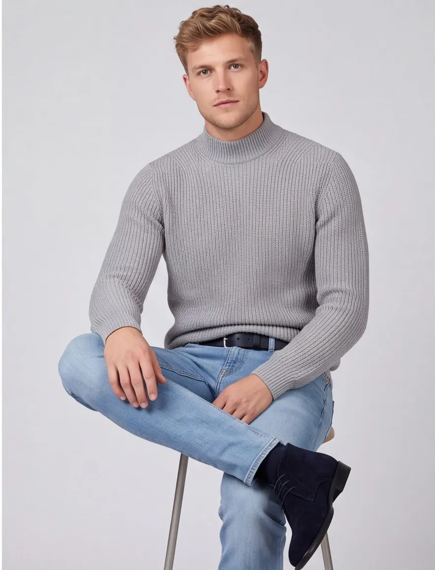 Thomas Maine turtleneck gebreide trui grijs