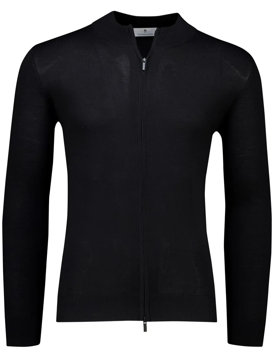Thomas Maine vest effen zwart merinowol