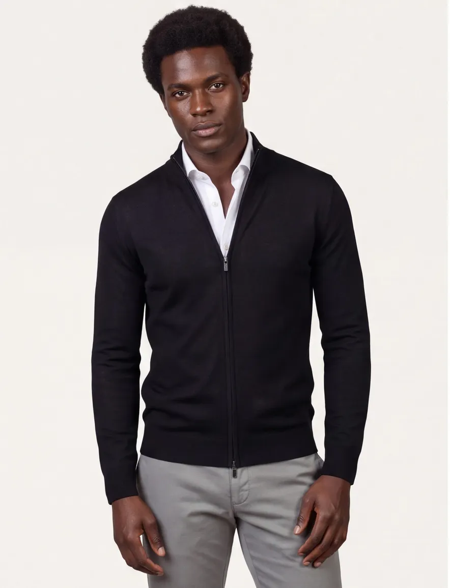 Thomas Maine vest effen zwart merinowol