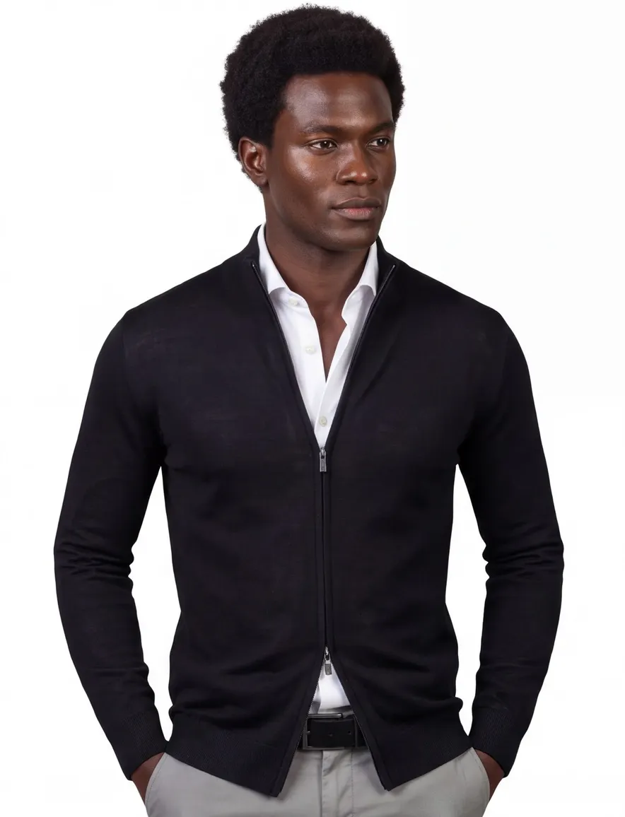 Thomas Maine vest effen zwart merinowol