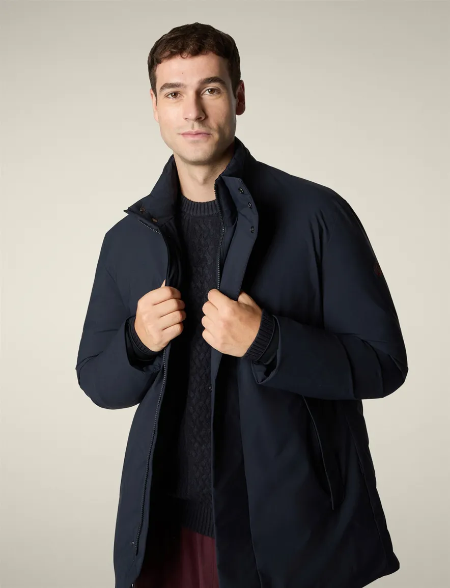 Save the Duck parka jas donkerblauw effen