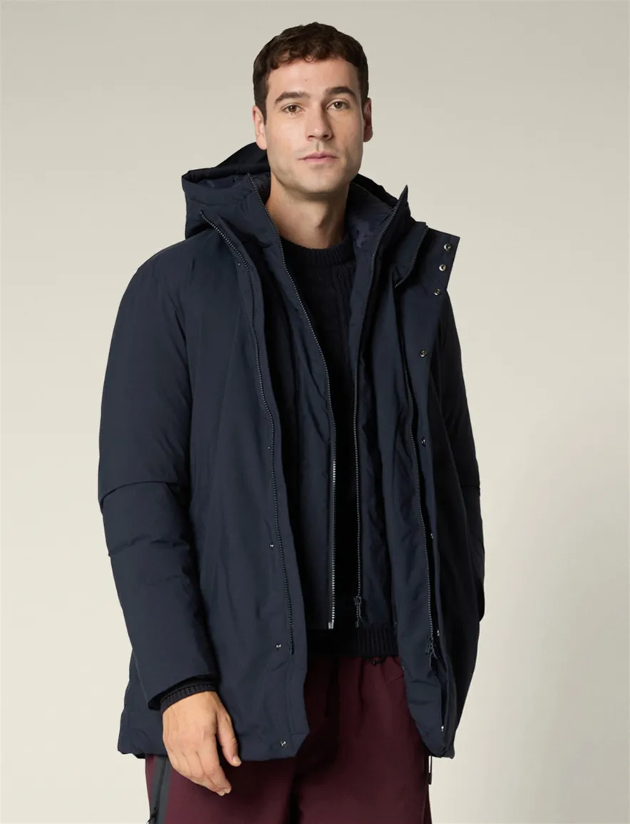Save the duck winterjas donkerblauw effen een borstzak