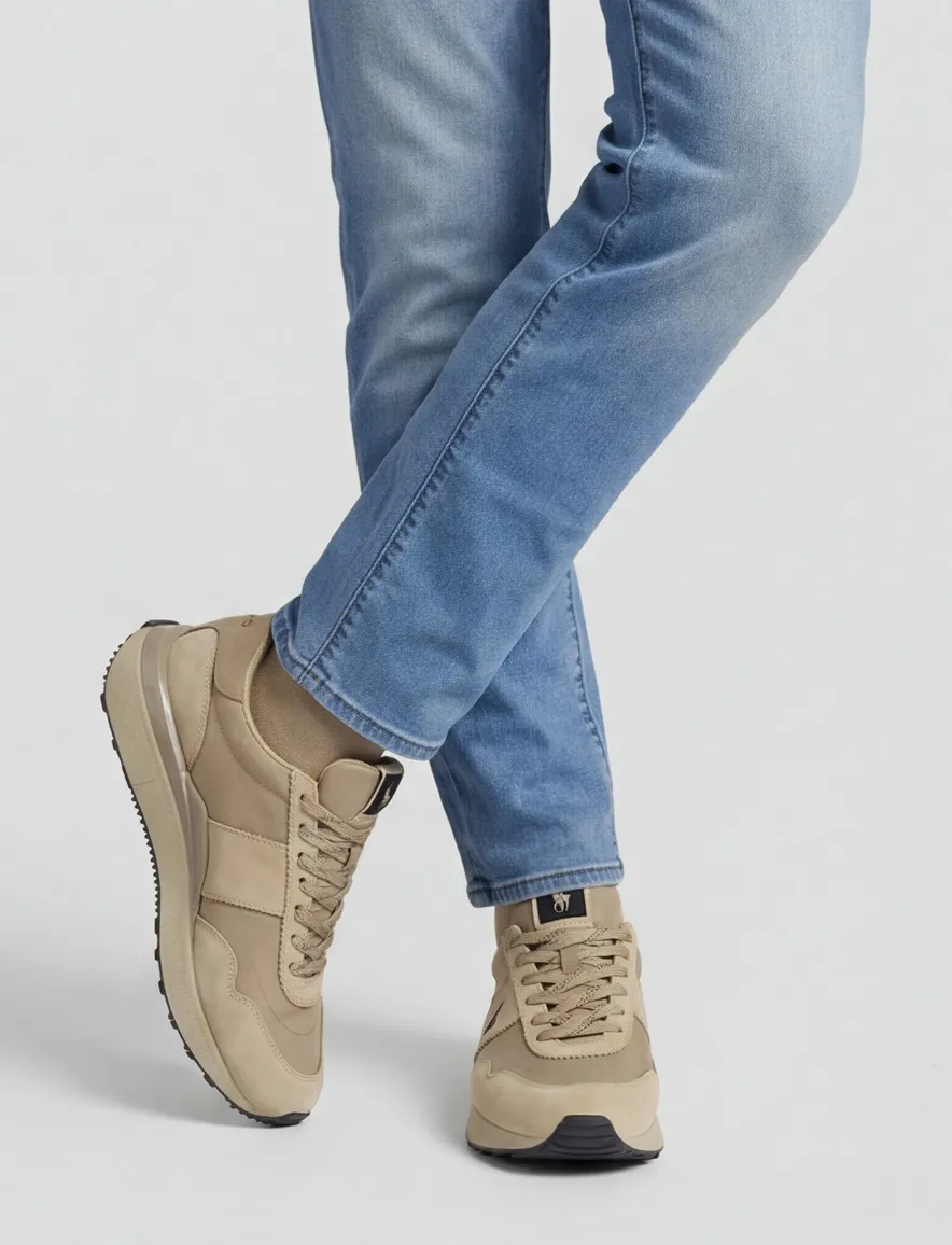 Sneakers Rehab effen beige laag