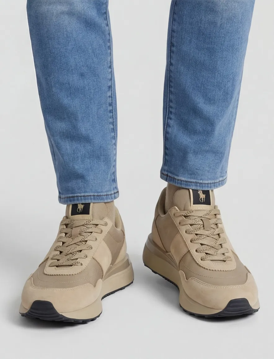 Sneakers Rehab effen beige laag