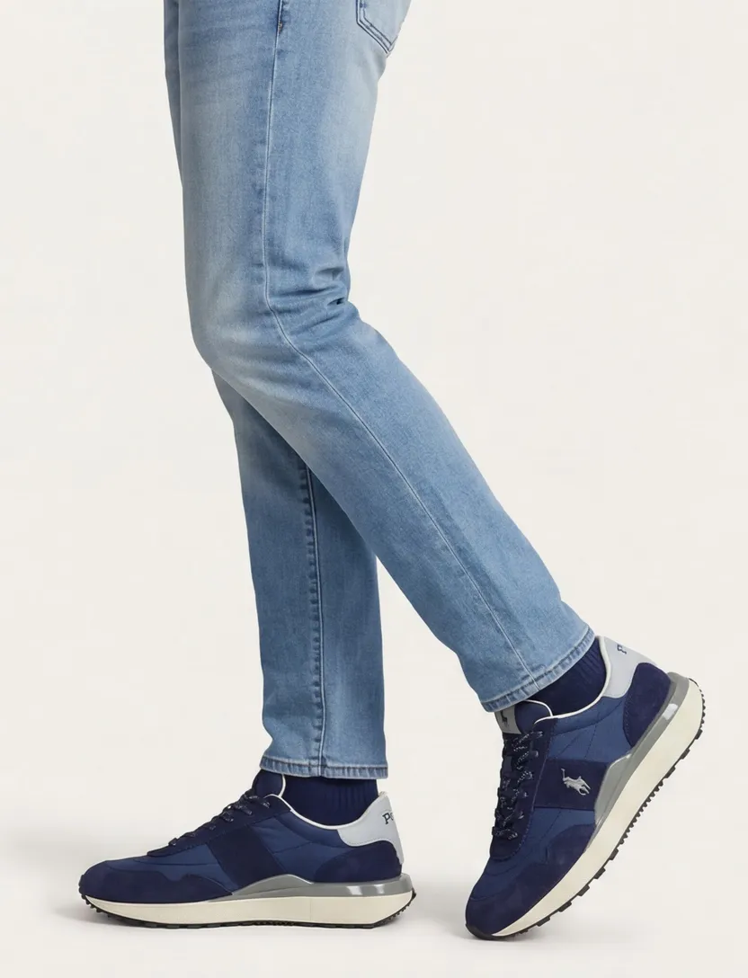 Sneakers Rehab blauw effen laag