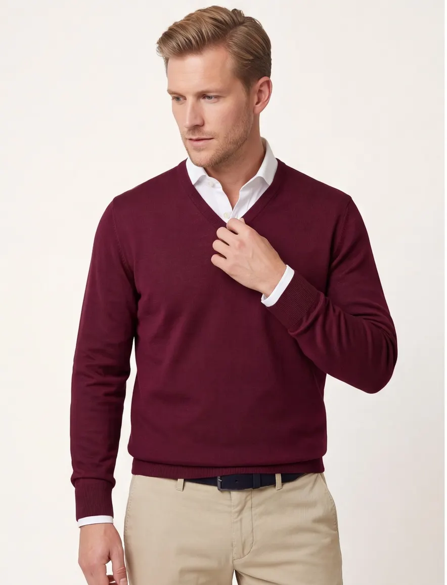 Maerz v-hals trui rood merinowol