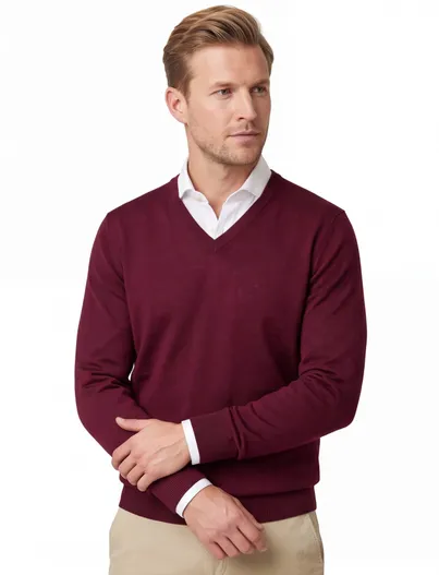 Maerz Maerz v-hals trui rood merinowol