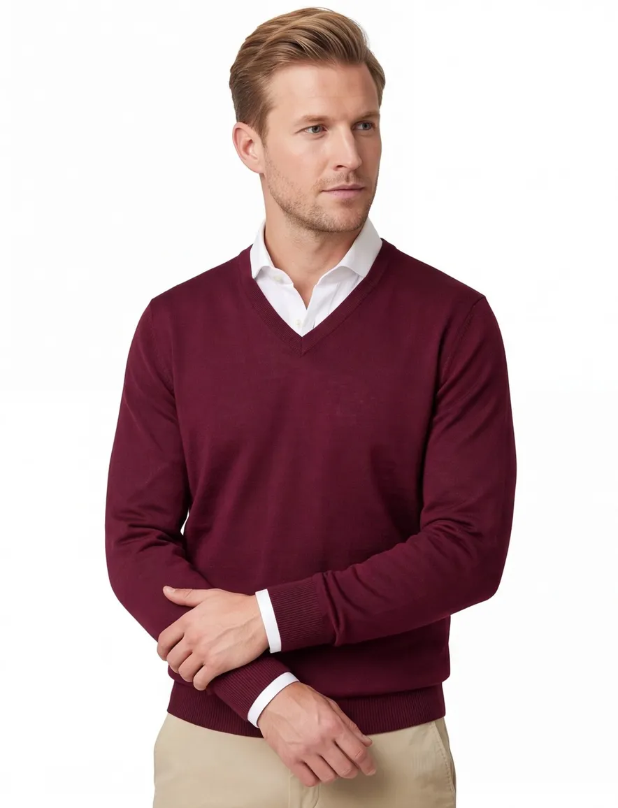 Maerz v-hals trui rood merinowol