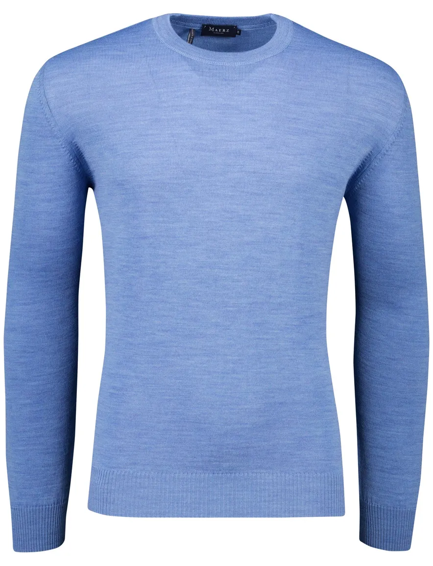 Maerz Trui blauw gemeleerd wol ronde hals gemêleerd