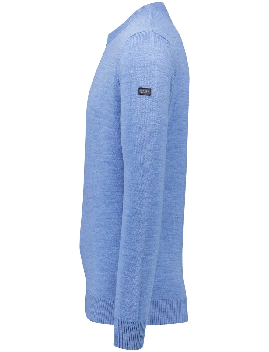 Maerz Trui blauw gemeleerd wol ronde hals gemêleerd