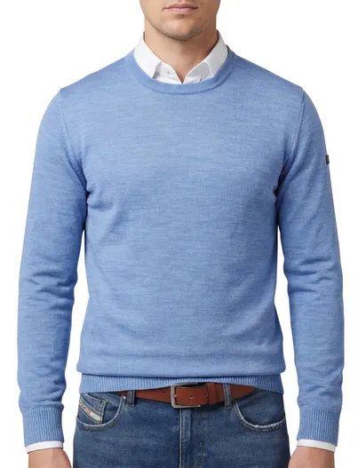 Maerz Maerz Trui blauw gemeleerd wol ronde hals gemêleerd