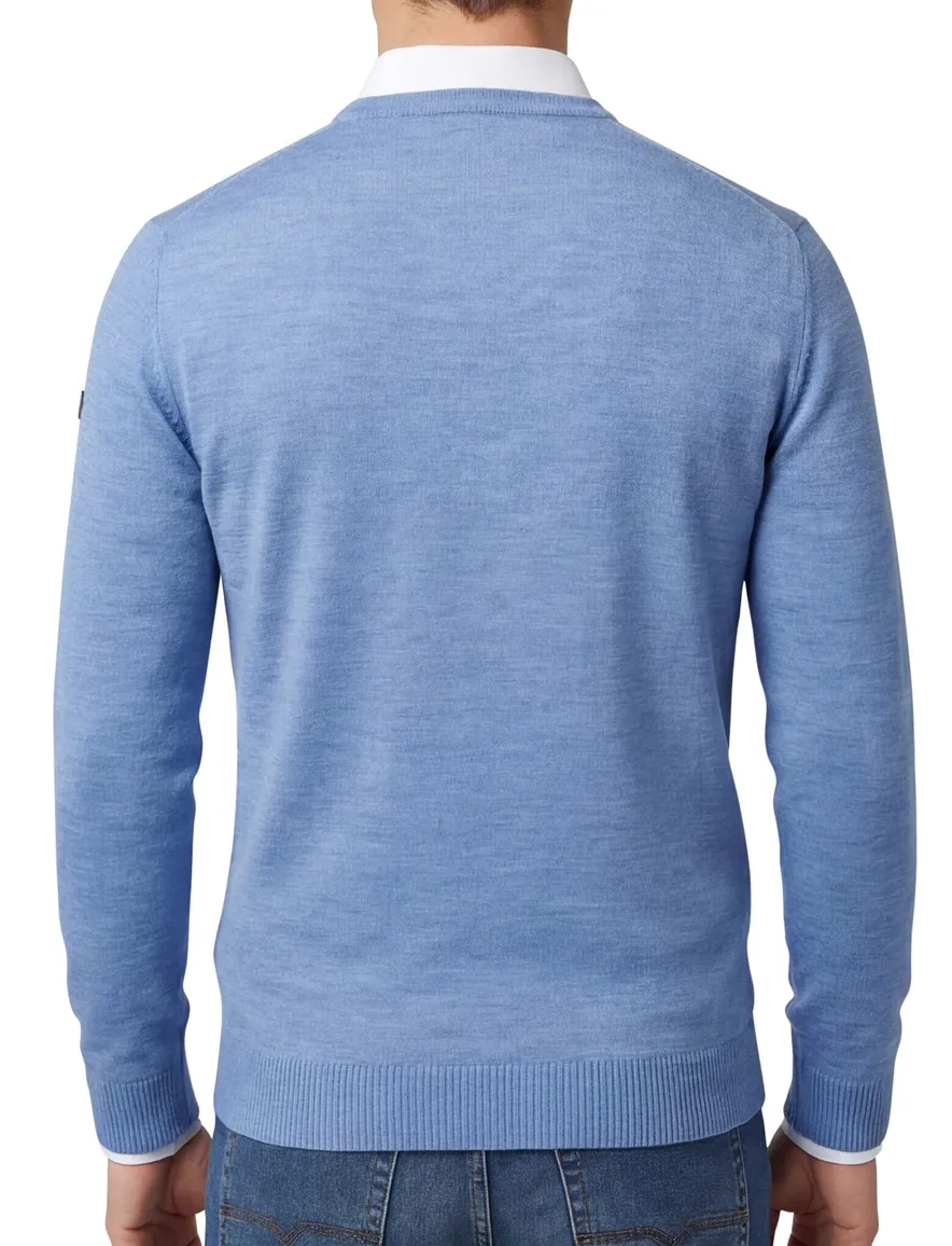 Maerz Trui blauw gemeleerd wol ronde hals