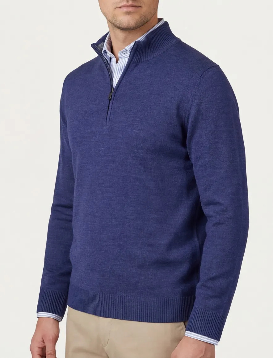 Maerz trui donkerblauw merinowol half zip