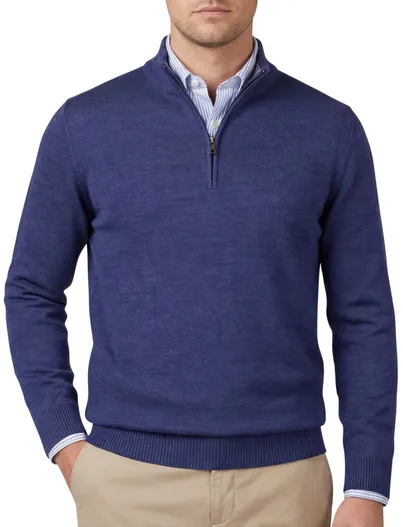 Maerz Maerz trui donkerblauw merinowol half zip