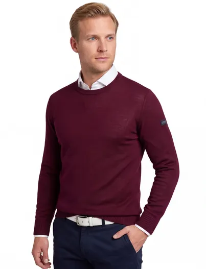 Maerz Trui Maerz bordeaux scheerwol ronde hals