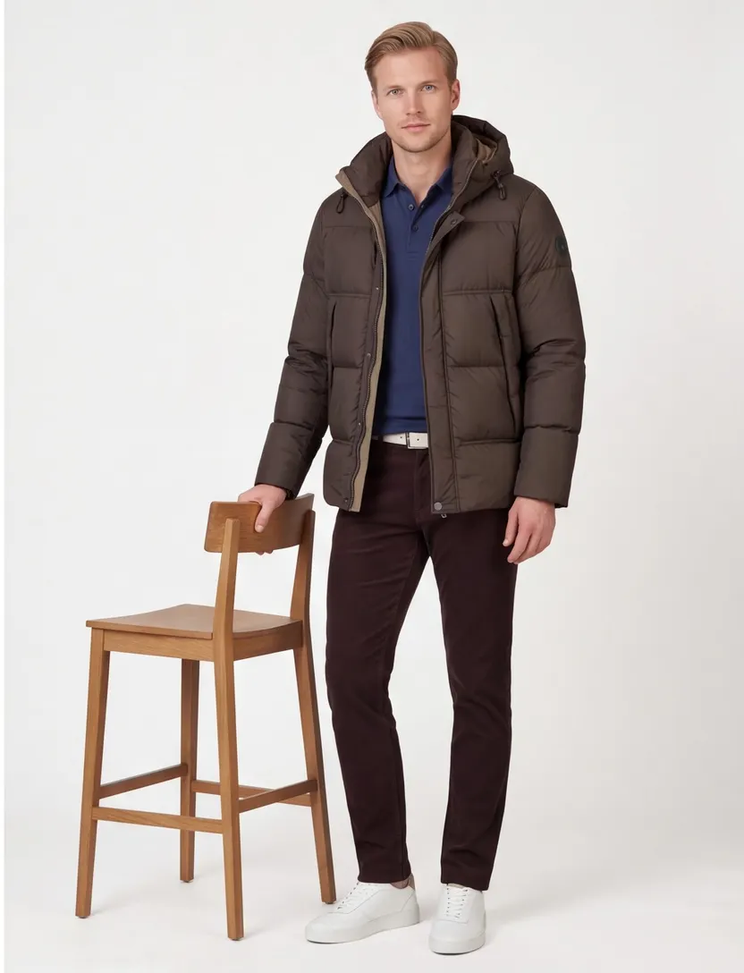 Restet puffer winterjas bruin waterafstotend