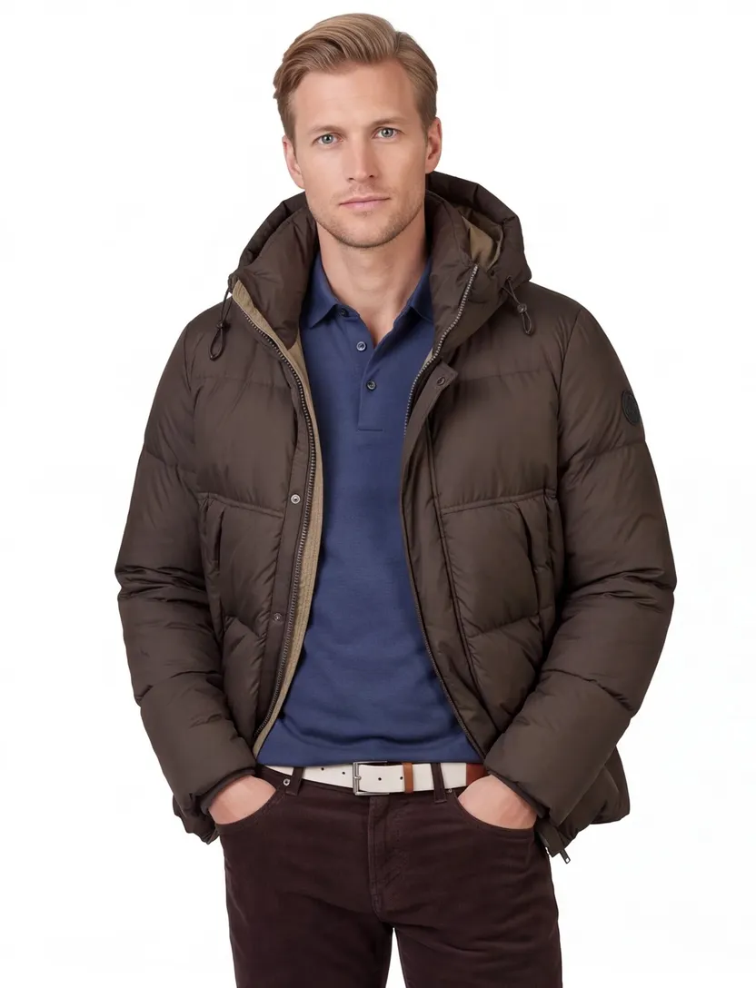 Restet puffer winterjas bruin waterafstotend