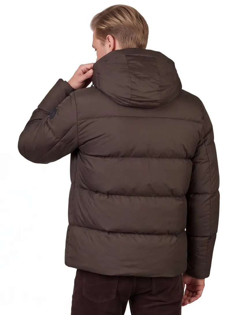 Restet puffer winterjas bruin waterafstotend