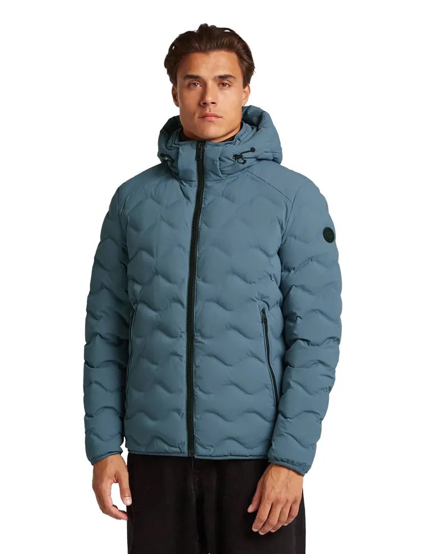 Reset gewatteerde winterjas blauw afneembare capuchon