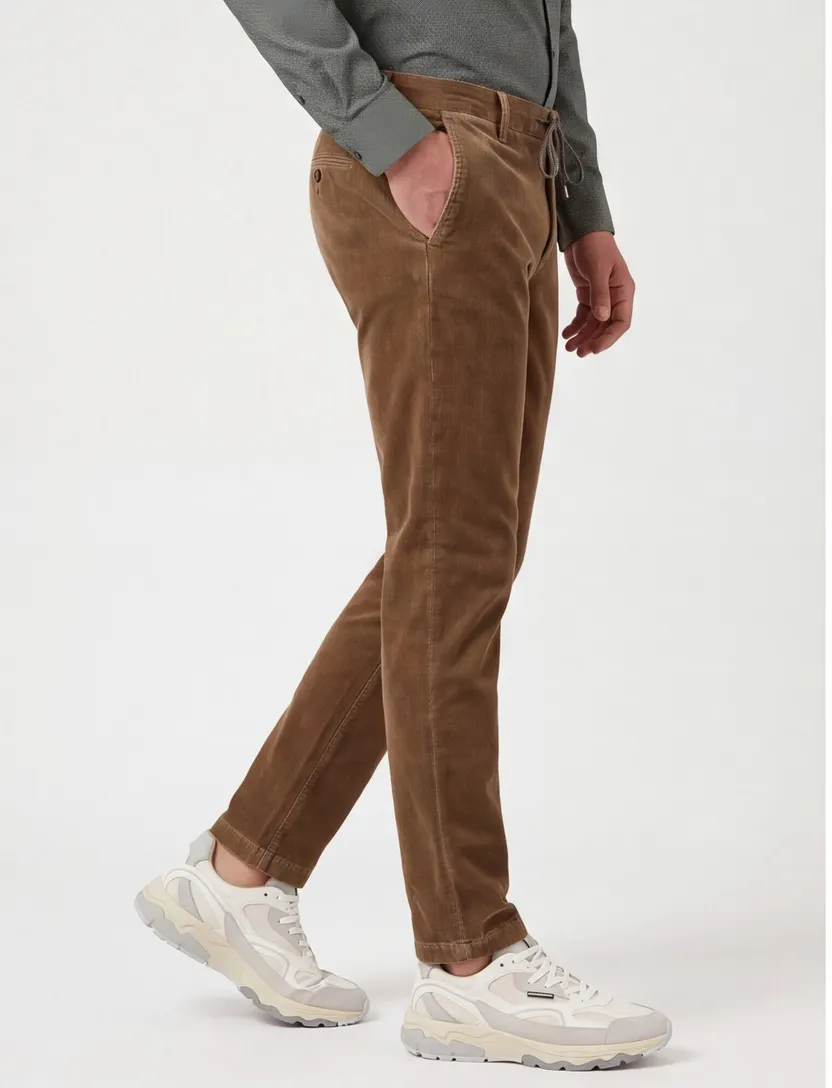 Alberto broek bruin effen structuur slim fit katoen