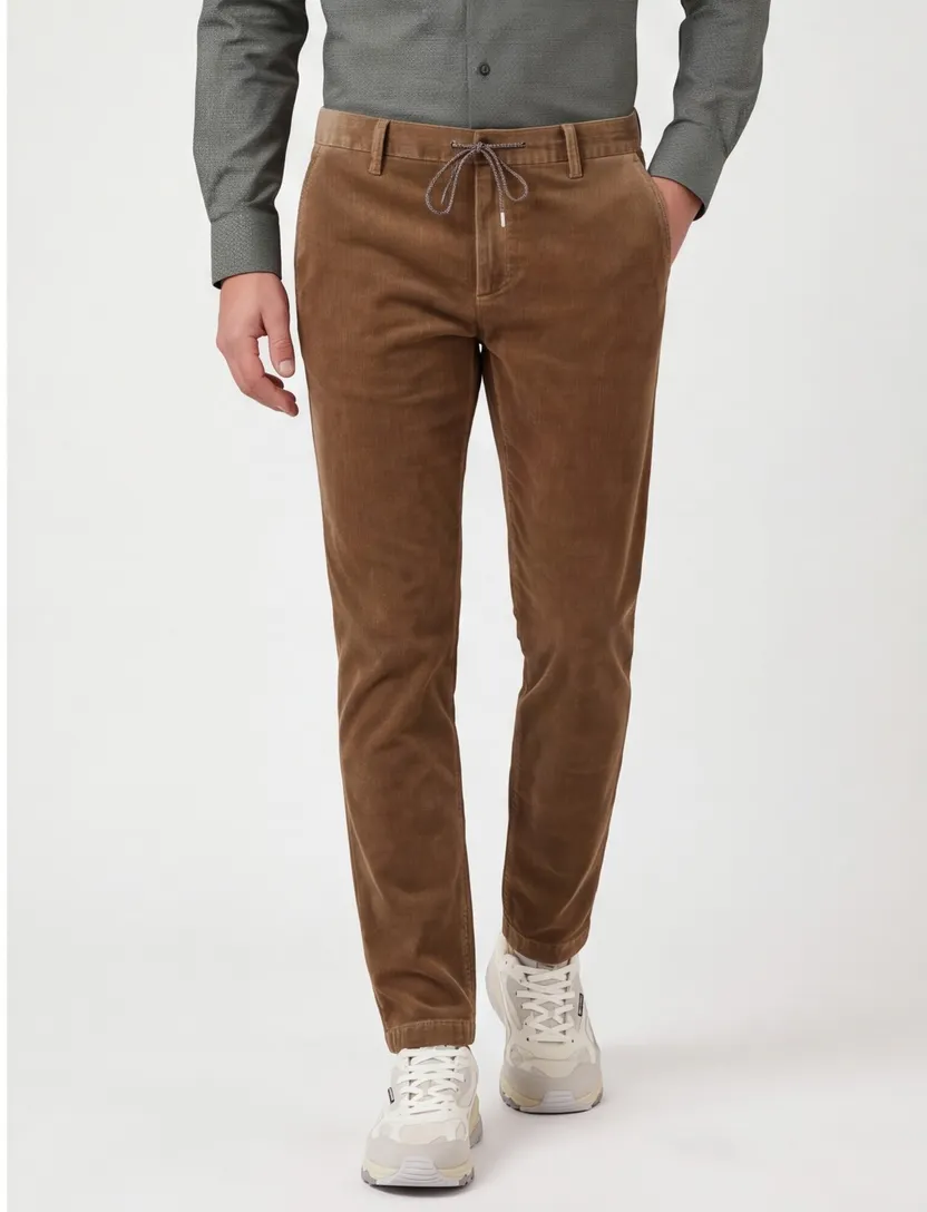 Alberto broek bruin effen structuur slim fit katoen