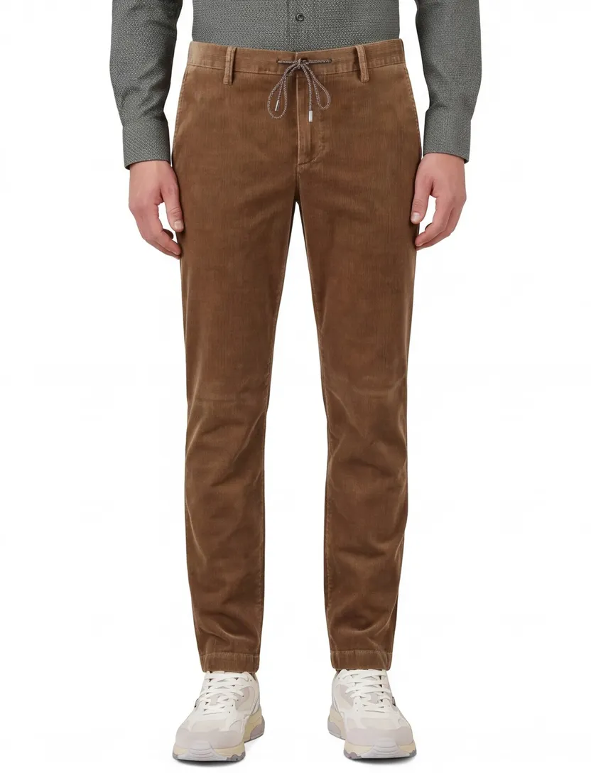 Alberto broek bruin effen structuur slim fit katoen