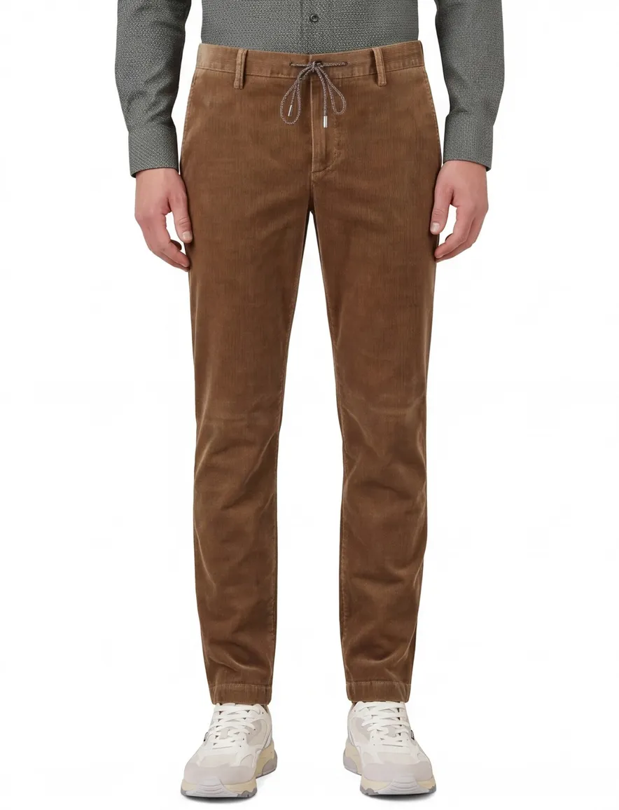 Alberto broek effen bruin structuur slim fit katoen